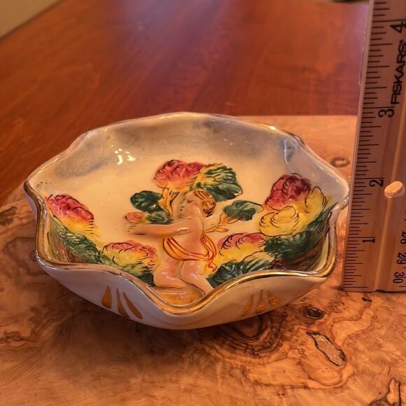 Vintage Hand Painted Italian Capodimonte Cherub Trinket Dish - Picture 3 of 5